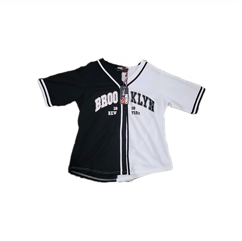 Retro Fox Brooklyn New York Men's Split Black and White Jersey Large